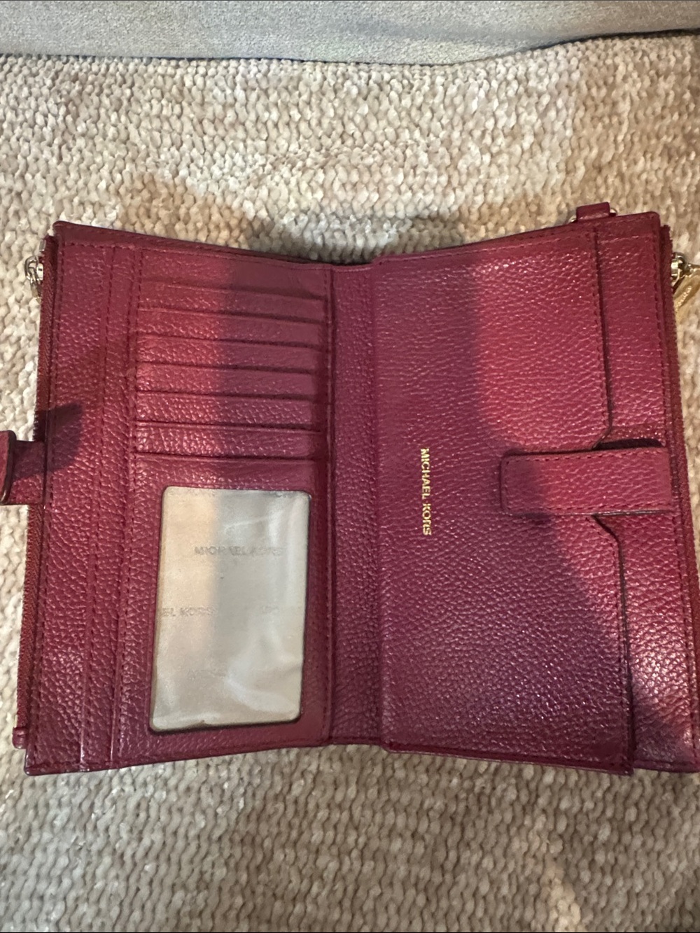 Michael Kors Raspberry Red Pebbled Leather Large Bifold Wristlet - Picture 6 of 14
